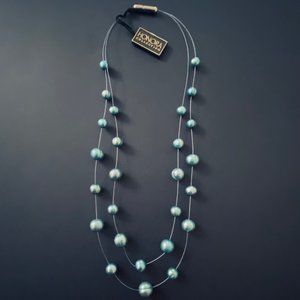 Honora Double-Stranded Aqua Blue Floating Pearl Necklace, NWT